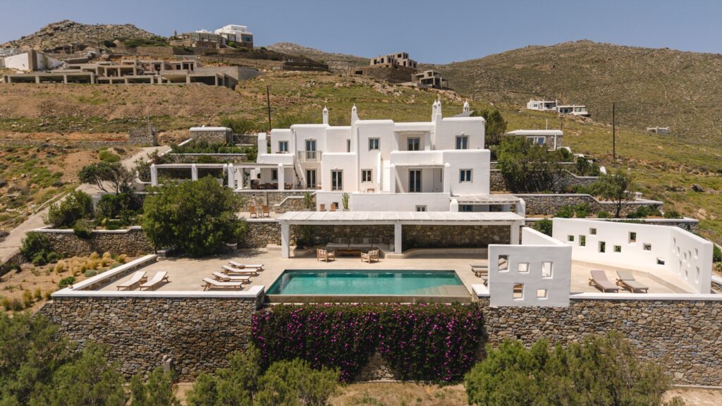 Villa Bohemian Blue — 7-bedroom Mykonos villa on hillside above Agios Sostis beach